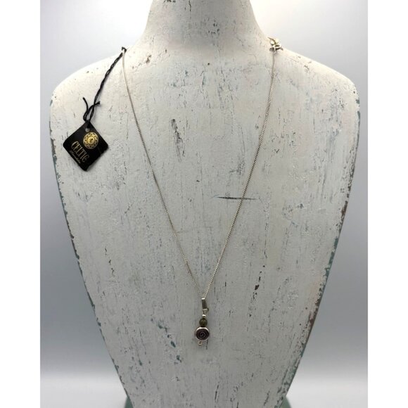 Sterling Silver Celtic Necklace With Spiral Pendant & Green Stone Accent - Picture 1 of 4